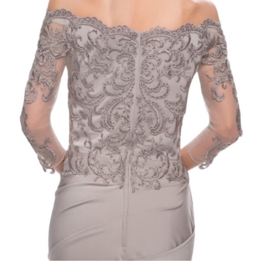 New! La Femme 29324 Satin Mermaid Gown with Off the Shoulder Lace Size 18 $498 - Picture 5 of 12